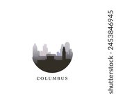 Columbus cityscape, vector gradient badge, flat skyline logo, icon. USA, Ohio state city round emblem idea with landmarks and building silhouettes. Isolated abstract graphic