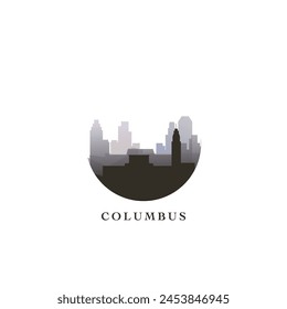 Paisaje urbano de Colón, insignia de gradiente de Vector, logotipo plano del horizonte, ícono. EE.UU., la ciudad del estado de Ohio redondea la idea del emblema con Lugares famosos y siluetas de construcción. Gráfico abstracto aislado