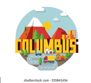 Columbus in colorful poster design.