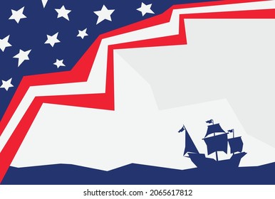 Columbus Day-Hintergrund mit amerikanischer Flagge und einer Silhouette des Schiffes 