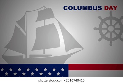 Fundo De Dia De Colombo Com Cores De Bandeira Americana E Silhueta De Um Navio À Vela E Volante.