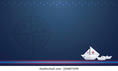Fondo del Día de Colón con vector de barco de Origami, brújula, y también puede escribir su texto en un lado. Adecuado para ser colocado en contenido con ese tema. Adecuado para Banners, etc