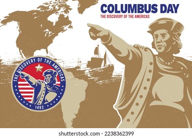 Columbus day background and emblem badge design	