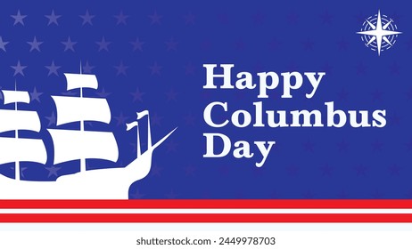 Columbus Day Background, with sail ship and compass