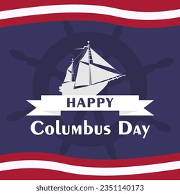 Columbus Day Background with sailing Ship, Steer Wheel and Copy Space Area. Suitable to place on content with that theme.