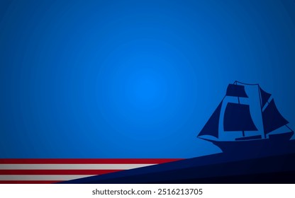 Columbus Day Background with Ship Silhouette 