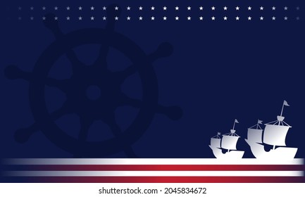 Columbus Day Background with Silhouette of Ship, Steer Wheel and Copy Space Area. Suitable to place on content with that theme.