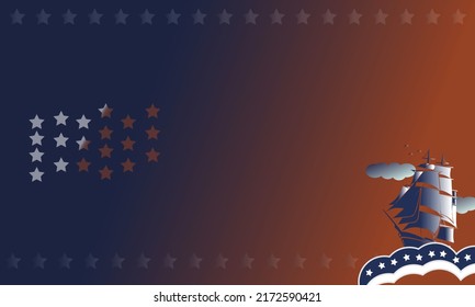 Columbus Day Background with Silhouette of Ship, Stars  and Copy Space Area. Suitable to place on content with that theme.