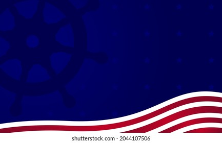 Columbus Day background with United Stated Flag Color and Silhouette of Ship's Wheel. Suitable to place on October Holiday event.