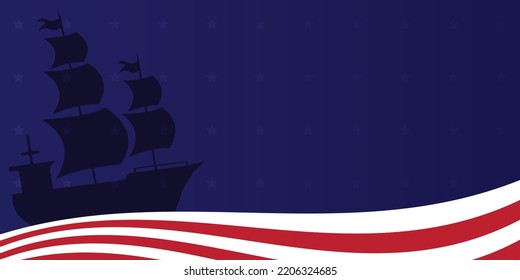 Columbus day background vector illustration with copy space, celebrate Christopher Columbus discover the America, USA national flag color backdrop, ship and strips