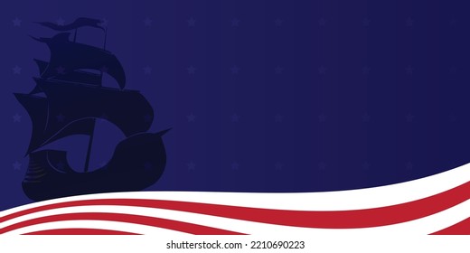 Columbus day background vector illustration with copy space, celebrate Christopher Columbus discover the America, USA national flag color backdrop,old marine navy ship and strips