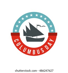 Columbus Day badge icon in flat style on a white background vector illustration