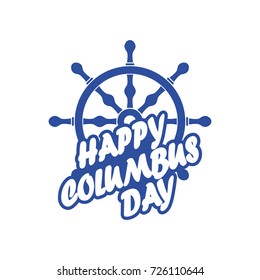 Columbus day badge with ship steering wheel in flat design, isolated. Vector illustration