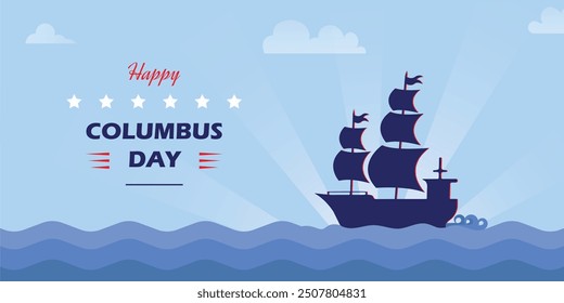 Columbus Tag Banner, feiern Christoph Columbus entdecken Sie die Amerika, USA Flagge Farbkombination, alte Marine Schiff in abstraktem Hintergrund