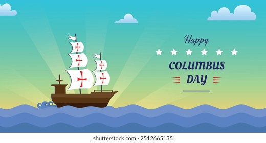 Columbus Tag Banner, feiern Christoph Columbus entdecken Sie die USA, Vereinigte Staaten von Amerika, alte Marine Schiff Segel auf See