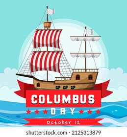 Columbus day banner with flagship illustration