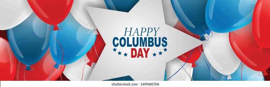 Columbus Day banner or header with a star as a banner for text on background made with flying balloons. USA national holiday decoration. Vector illustration.