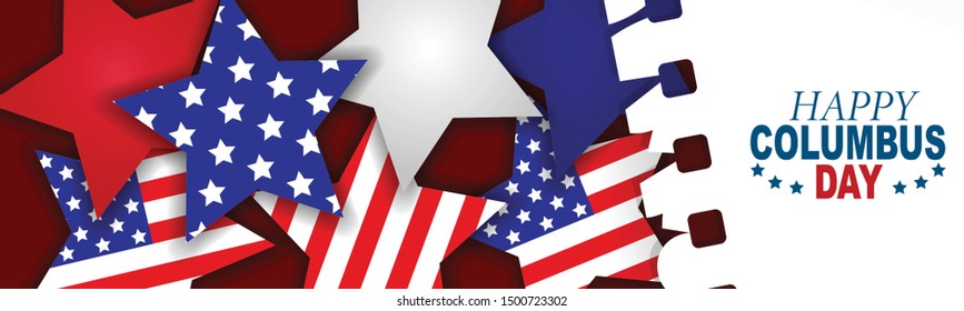 Columbus Day banner or header for website with scattered stars in USA flag style covered by a torn out sheet of paper. Vector illustration.