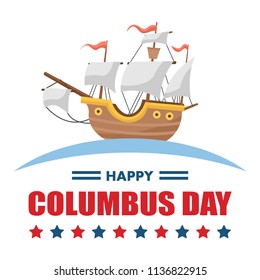 Columbus Day Banner with sailing ship, Vector Illustration