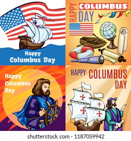 Columbus day banner set. Cartoon illustration of columbus day vector banner set for web design