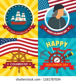 Columbus day banner set. Flat illustration of columbus day vector banner set for web design