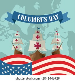 Columbus Day card with caravels