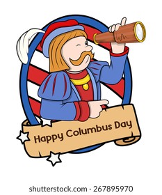 Columbus Day Cartoon Man with Telescope Vector