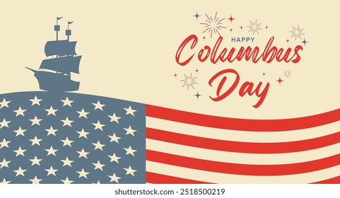  Columbus Day celebration with ship, Columbus Day background design  Vector illustration