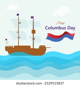 Columbus Day celebration with ship, Columbus Day background design Vector, illustration. Vintage wooden ship.