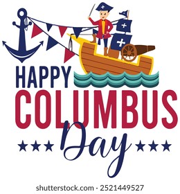 Columbus Day celebration with ship star United States Holiday vector illustration