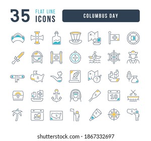 Kolumbus-Tag. Sammlung von perfekt dünnen Symbolen für Webdesign, App und modernste Projekte. Das Set der Zeichen für die Kategorie Feiertage.