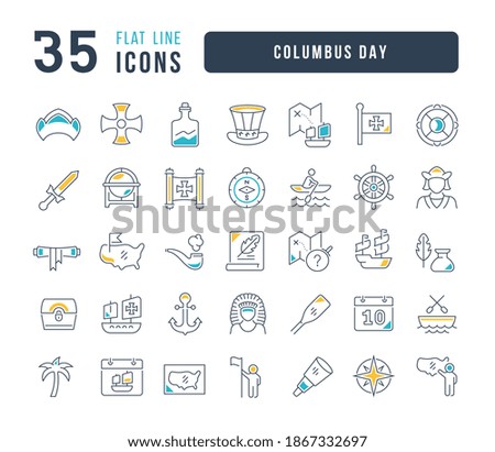 Columbus Day. Collection of perfectly thin icons for web design, app, and the most modern projects. The kit of signs for category Holidays.