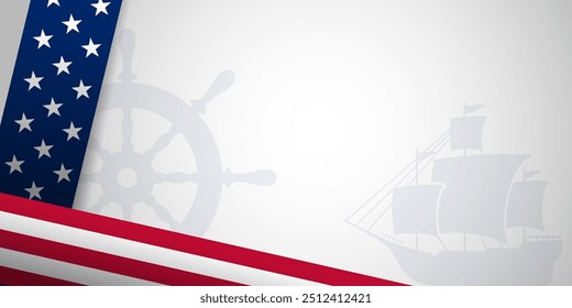 Columbus Day copy space Background Celebration with America flag and Columbus ship silhouette