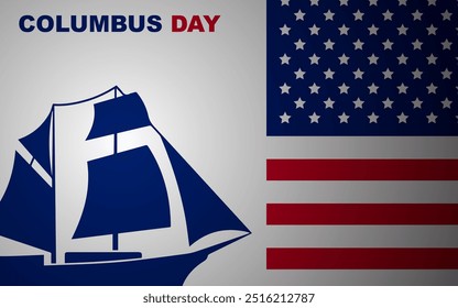 Columbus Day copy space Background Celebration with America flag and Columbus ship silhouette