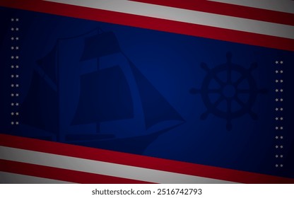 Columbus Day copy space Background Celebration with America flag and Columbus ship silhouette