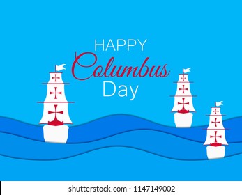 Columbus Day, the discoverer of America. Paper cut 3D waves. Vector illustration