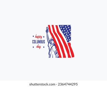 Columbus Day, the discoverer of America, usa flag and ship, holiday banner. Sailing ship with masts. Vector illustration