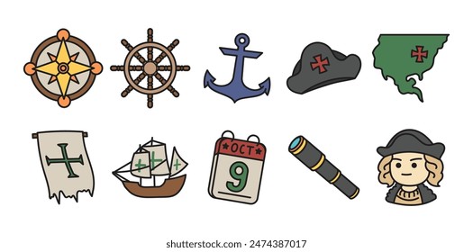 Columbus Day Doodle Set Collection