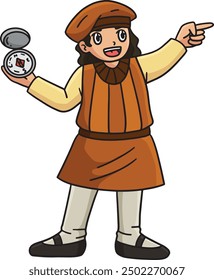 Columbus Day Explorer with Compass Cartoon Clipart
