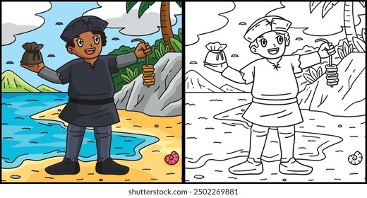 Columbus Day Explorer String of Coins Illustration