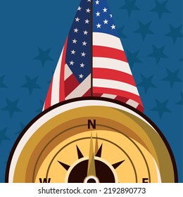 columbus day, flag and compass, vector design