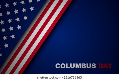 columbus day greeting background with United States flag and empty space area.