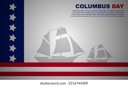 columbus day greeting background with United States flag and empty space area.