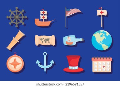 Columbus Day Icon Set Design