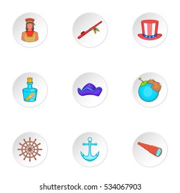 Columbus Day icons set. Cartoon illustration of 9 Columbus Day vector icons for web