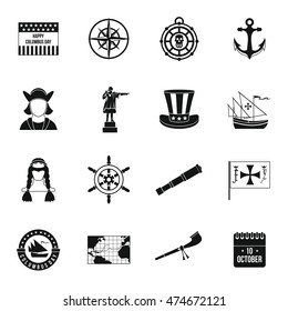 Columbus Day icons set in simple style. Sailing equipment set collection vector illustration