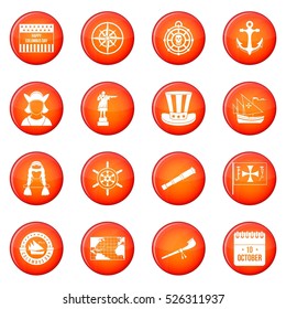 Columbus Day icons vector set of red circles isolated on white background