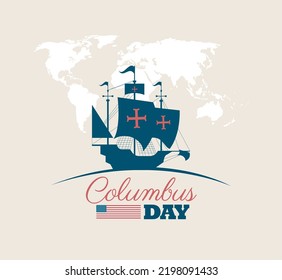 columbus day lettering with caravel