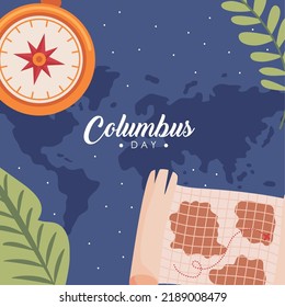 columbus day lettering card with map