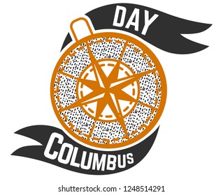 Columbus Day logo sign with compass symbol